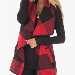 Women’s Red and Black Buffalo Plaid Cozy Vest with Pockets NWT - Large